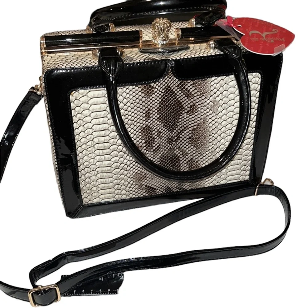 Rimen  & Co brown serpent print patent leather bag removable crossbody strap